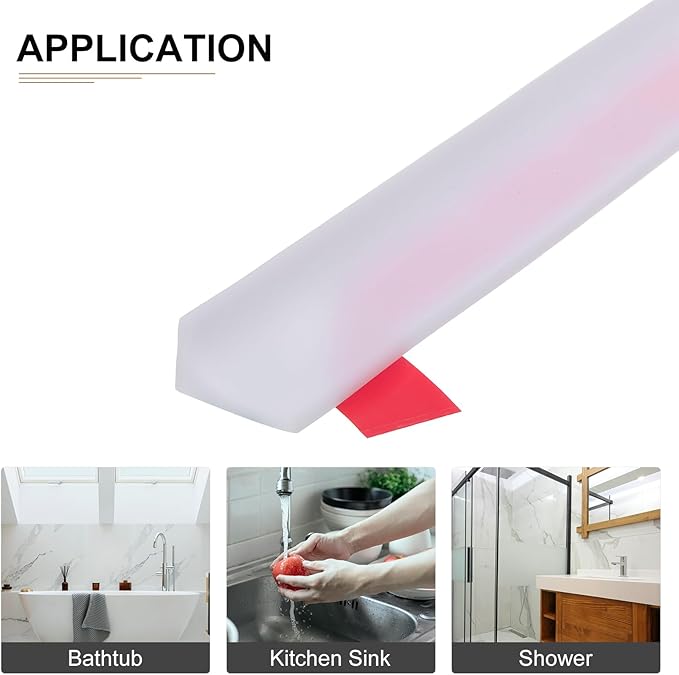 118"x0.8"x0.5" (LxWxH) Collapsible Shower Barrier Stopper - 1 Pack - Good for Bathroom Kitchen - L Shape Water Splash Guard Blocker - White