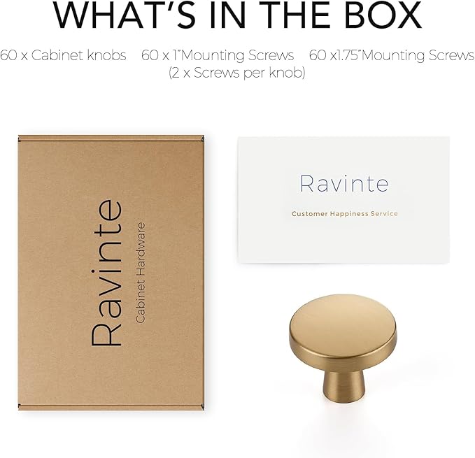 Ravinte 60 Pack Drawer Pulls 1-1/4 Inch Kitchen Cabinet Knobs Solid Round Dresser Drawer Knobs Champagne Bronze Dresser Knobs Drawer Knobs Simple Cabinet Hardware for Cupboard Drawer Pulls