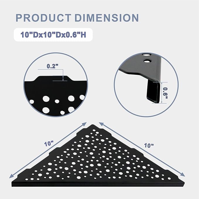 Shower Corner Shelf 10" No Drill,10" 304 Stainless Steel, Recessed Bathroom Shelves Grout in Shelf for Tiled Wall,Matte Black,2 Pack