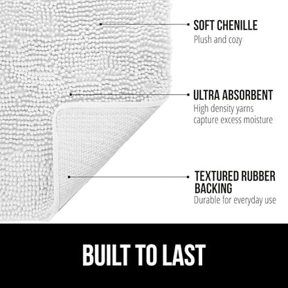 GORILLA GRIP Bath Rug Mat 36x24, Thick Soft Absorbent Chenille, Quick Dry Microfiber Mats, Rubber Backing Washable Shower Floor Rugs, Bathmat Runner, US Designed Bathroom Home Decor Accessories White