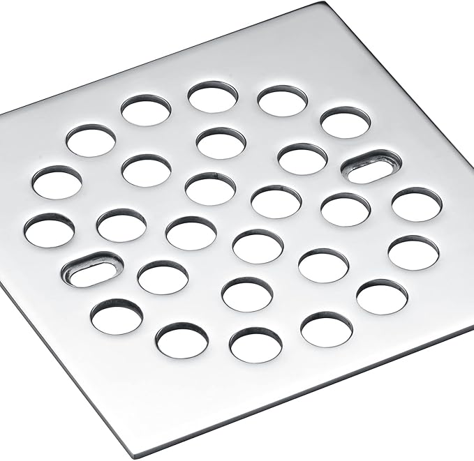 RRAJJ Square Improve 4-1/4 Inch(108mm*108mm) Screw-in Shower Floor Drain Grate Strainer (Chrome)
