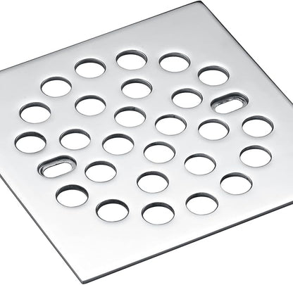 RRAJJ Square Improve 4-1/4 Inch(108mm*108mm) Screw-in Shower Floor Drain Grate Strainer (Chrome)