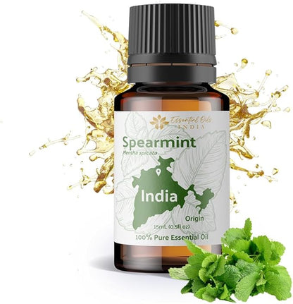 Spearmint Essential Oil - Direct from Essential Oils India - Steam Distilled - Aceite Esencial de Menta Verde for Aromatherapy, Massage, Diffuser, DIY Candle and Soap Making - 15ml