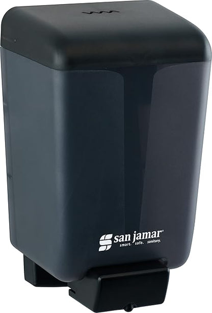 San Jamar Classic Plastic Manual Soap Dispenser, Hand Sanitizer Dispenser, Lotion Dispenser with Universal Compatibility for Home, Bathroom, Kitchen, Restooms, Restaurants, 46 Ounces, Black Pearl
