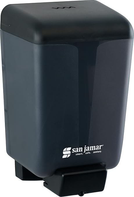 San Jamar Classic Plastic Manual Soap Dispenser, Hand Sanitizer Dispenser, Lotion Dispenser with Universal Compatibility for Home, Bathroom, Kitchen, Restooms, Restaurants, 46 Ounces, Black Pearl