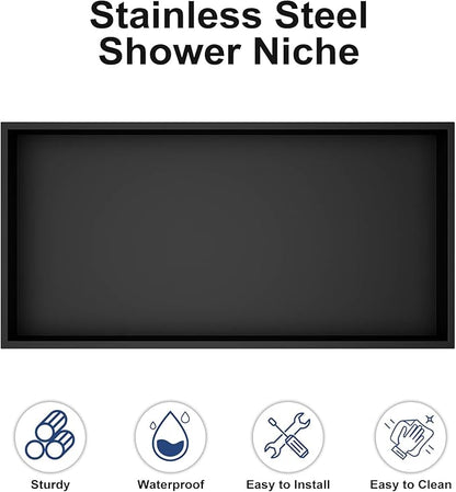 Achelous Stainless Steel Insert Shower Niche 24" X 12" NO Tile Needed, Bathroom Wall Niche Recessed Shower Shelf Organizer, Wall-inserted Niche Recessed Shower Caddy, Matte Black