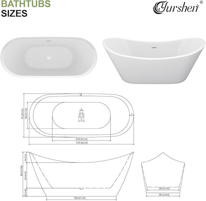 67" Freestanding Acrylic Bathtub – White Double Slipper Soaking Tub with Chrome Drain & Overflow, Glossy Finish for Modern Bathrooms #YSB9211