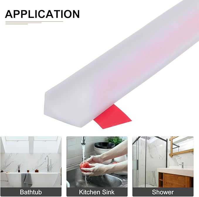 79"x0.8"x0.5" (LxWxH) Collapsible Shower Barrier Stopper - 1 Pack - Good for Bathroom Kitchen - L Shape Water Splash Guard Blocker - White