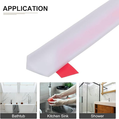 79"x0.8"x0.5" (LxWxH) Collapsible Shower Barrier Stopper - 1 Pack - Good for Bathroom Kitchen - L Shape Water Splash Guard Blocker - White