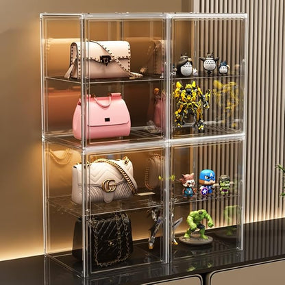 Extra Large 17.7"X13"X13" Clear Acrylic Organizer Box Display Case, Plastic Holder with Magnetic Door for Figures, Books, Handbags, Purses, Boots(1 Pack)