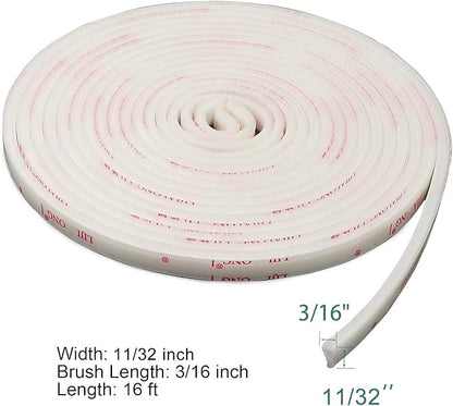TORRAMI Door Brush Sweep Seal Tape 11/32 inch x 3/16 inch x 16 ft, Brush Door Seals for Sliding Doors Keep Bugs Out Upgraded Package Design No Twist, White