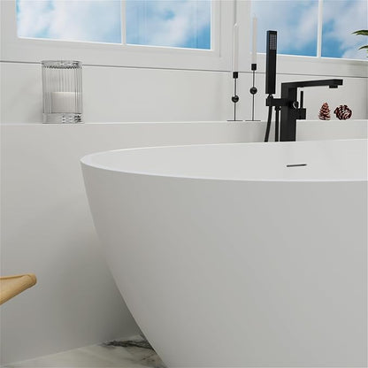 GIVINGTREE 59'' Freestanding Solid Surface Resin Stone Bathtub, Contemporary Design Stand Alone Tub with Pop-up Drain and Overflow, cUPC Certified, Matte White