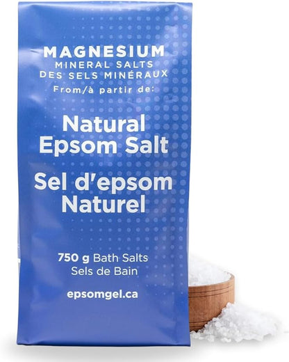 Epsomgel™ Natural Epsom Bath Salts - 750g | 100% Pure Magnesium Sulfate Crystals | Unscented Bath Soak for Relaxation, Comfort & General Wellness