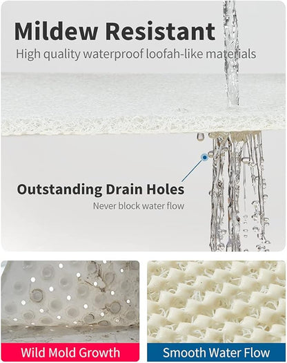 Non Slip Shower Mat, Comfortable Bath mat for Textured Surface,Quick Drying Easy Cleaning Shower Floor Mat for Wet Area,Without Suction Cups 24 x 24 (24"x24", White)