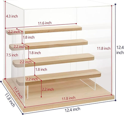 Choowin 5 Tier Clear Acrylic Display Case for Collectibles, Mini Figures, Pop Mart, Labubu, Sonny Angel, Smiski - Assemble Dustproof Acrylic Display Box with Door, Stand (Wood Base Step)