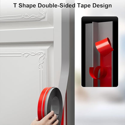 T-Shaped Door Draft Stopper, 1.97 in x 40 Ft Silicone Seal Strip for Windows Gaps, Weather Stripping Seal Strip Shower Sweep, Grey