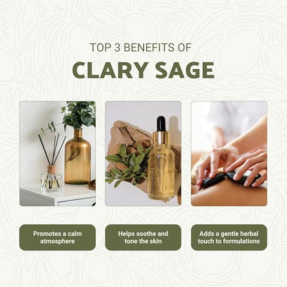 Clary Sage Essential Oil - Direct from France - Steam Distilled - Aceite de Salvia Esclarea for Aromatherapy, Massage, Diffuser, DIY Candle and Soap Making - 8oz