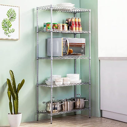 5 Tier Wire Shelving Unit with NSF Certified, Adjustable Wire Shelves with 750 LBS Capacity, Metal Storage Rack for Laundry, Kitchen, Bathroom, Pantry, Closet (13.78" D x 23.62" W x 59.06" H, Chrome)