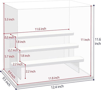 Choowin 4 Tier Clear Acrylic Display Case for Collectibles, Mini Figures, Pop Mart, Labubu, Sonny Angel, Smiski - Assemble Dustproof Acrylic Display Box with Door, Stand (White Base Step)