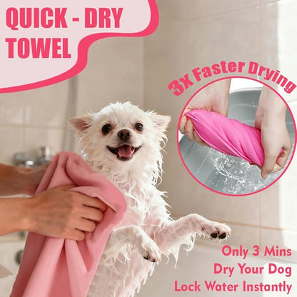 Dog Bath Brush Bathing Kit 5PCS - Pet Washing Brush, Dog Brush for Shorted Haired Dogs, Dog Scrubber for Bath, Scalp Scrubber Hair Bath Brush Set Pink
