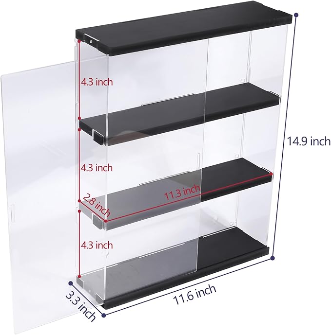 Choowin 3 Layer Wall Shelf Clear Acrylic Display Case for Collectibles, Mini Figures, Pop Mart, Labubu, Sonny Angel, Smiski - Assemble Dustproof Acrylic Display Box with Sliding Door (Black)