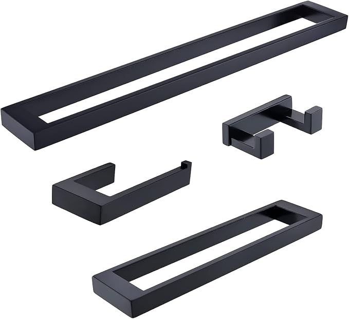 Lairuier Bathroom Hardware Accessories Set Matte Black 4-Piece Towel Bar Set 304 Stainless Steel Wall Mounted Bath Towel Rack Set, 24 Inch