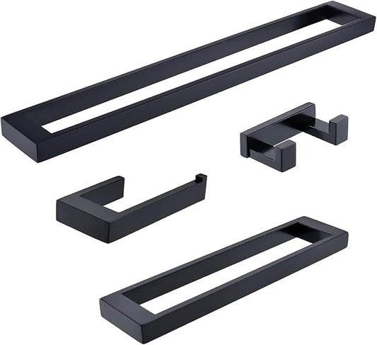 Lairuier Bathroom Hardware Accessories Set Matte Black 4-Piece Towel Bar Set 304 Stainless Steel Wall Mounted Bath Towel Rack Set, 24 Inch