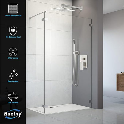 Shower Faucet Set Bathroom Square Rain Shower Head and Handle Set, Wall Mounted Shower Fixtures With Shower Valve and Trim Kit 12 inch Brushed Nickel
