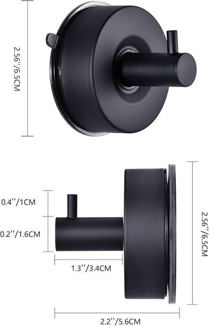 YOHOM Suction Cup Hooks for Shower Wall Bathrooms Towels Hook for Glass Door Heavy Duty (Black, 4 PCS)