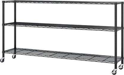 6 Tier Storage Racks Shelving, Heavy Steel Pantry Shelves, Adjustable Wire Shelving Rack with Wheels, Suitable for Garage, Kitchens, Offices, 59" W x 17.7" D x 83.8" H, Black