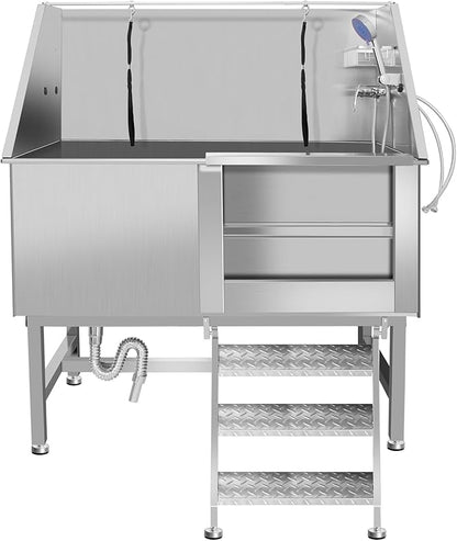 Stainless Steel Dog Cat Pet Grooming Bath Tub (w/Faucet, Sprayer, Shampoo Rack)
