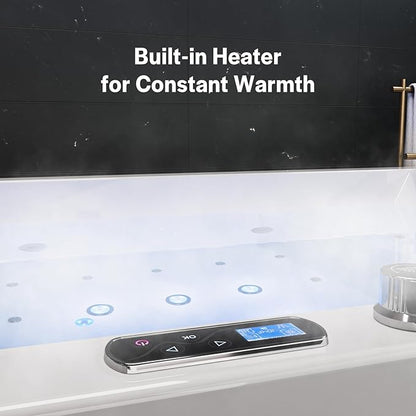 Empava PRO Series 71"x51" Jetted Bathtub, Alcove Spa Tub | 16 Hydro + 24 Air Jets, Chromotherapy & Waterfall | Thermostatic Control, Rectangular Acrylic Whirlpool Bathtub, White (ETL Certified)