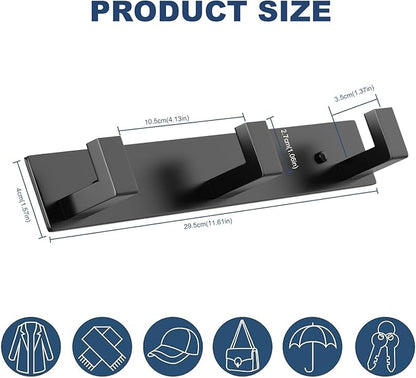 PMMASTO Coat Rack Wall Mount, Coat Hooks Wall Hooks for Hanging, Stainless Steel Coat Hanger Towel Hooks for Bathrooms, Coat Rack Hat Rack (Black 3 Hooks, 1 Pack)