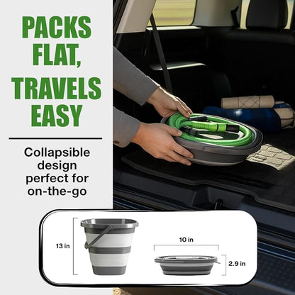 Rinse Kit & Portable Shower | Battery Powered with 60 Min Runtime | 4 Gal Collapsible Water Bucket | Perfect for Outdoor, Camping, Hiking, RV, & Beach Use | Car, Dog & Bike Wash
