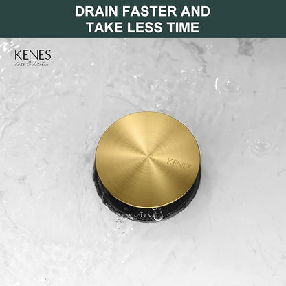 KENES Brushed Gold Pop Up Bathroom Sink Drain with Overflow, Bathroom Sink Drain Assembly with Strainer Pop Up Drain, Lavatory Bathroom Vanity Sink Pop Up Drain Stopper