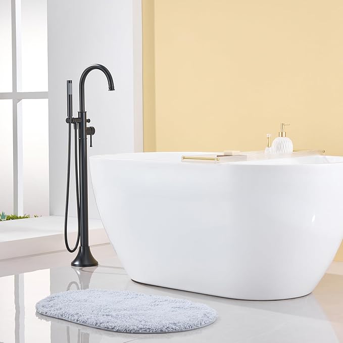Free Standing Tub Faucet Black Freestanding Bathtub Faucet Floor Mount Brass Bathroom Tub Filler with Hand Shower