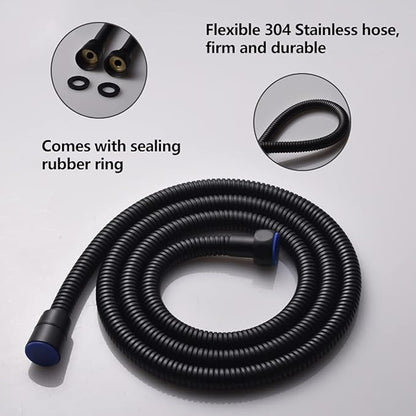 Brass Handheld Shower Head Kit Square Shower Heads with 59'' Stainless Steel Shower Hose And Adjustable Solid Brass Bracket High Pressure Hand Held Shower Head Combo, Matte Black