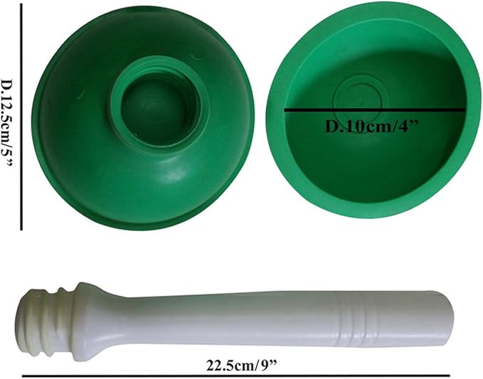 Coralpearl Drain Plunger, Small Hand Force Plumber Helper, Little 4 inch Cup Clog Remover, Tiny Rubber Unclogger in 9" Short Handle for Kitchen Sink, Bathroom Toilet, Shower Bath Tub (Green)
