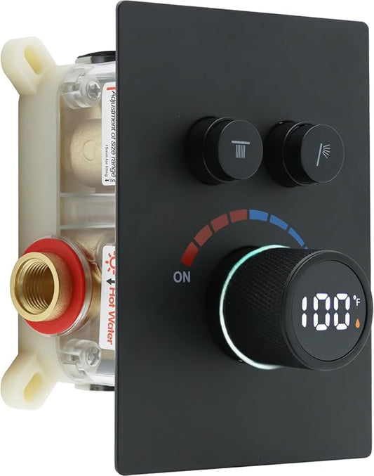 Digital Display Shower Valve Shower Valve 2 Way Shower Diverter Valve Shower Mixing Valve Can Use All the Time Matte Black