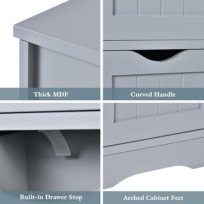 Tangkula Bathroom Floor Cabinet with 4 Drawers, Wooden Storage Cabinet w/Anti-Tipping Device, Freestanding Side Cabinet for Bathroom Home Office, 12 x 12 x 32.5 Inch (Grey, 4 Drawers)