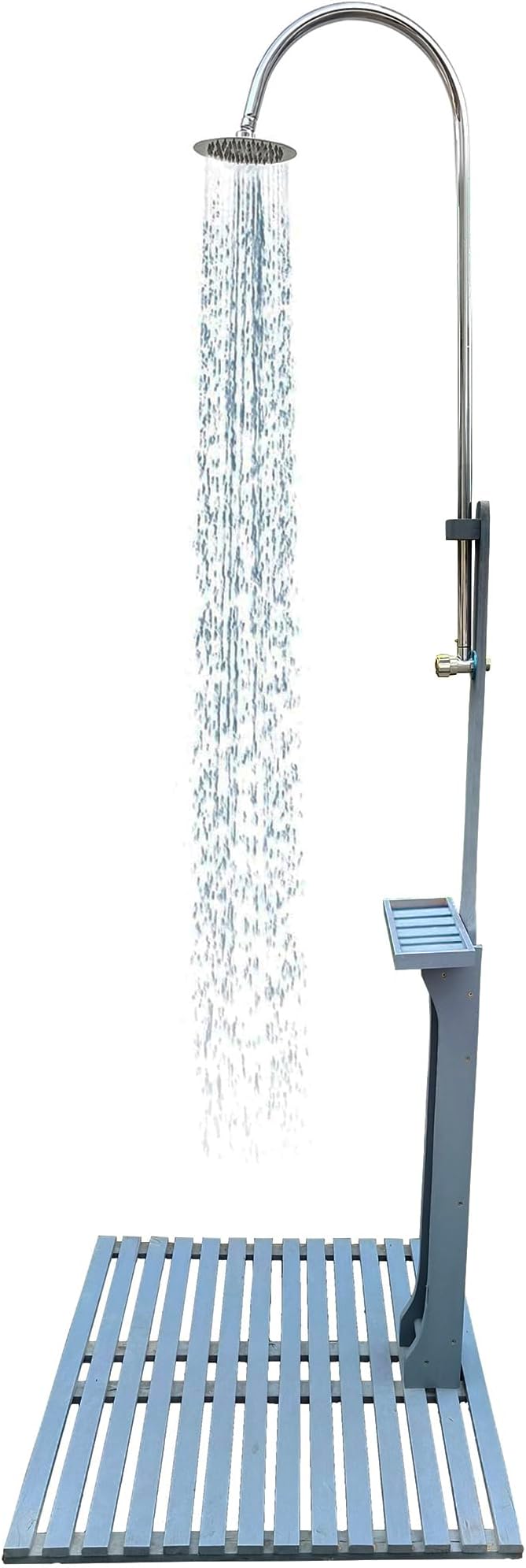 Outdoor Pool Shower Kit Portable Wood Outdoor Garden Pool Shower with Chassis Board for Outdoor Backyard Poolside Beach Spa,Gray