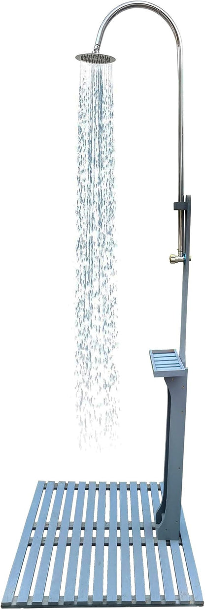 Outdoor Pool Shower Kit Portable Wood Outdoor Garden Pool Shower with Chassis Board for Outdoor Backyard Poolside Beach Spa,Gray