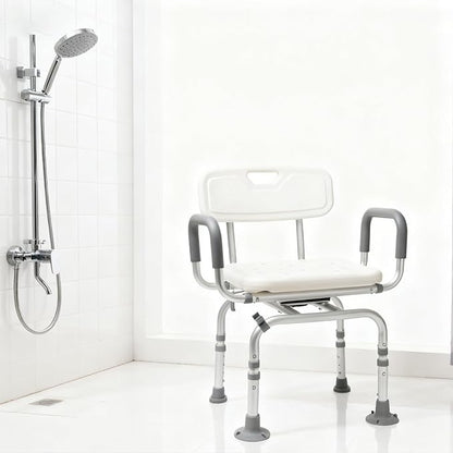 Shower Chair 360° Swivel Shower Chair for Inside Shower,Portable Seat with Back & Arms, Adjustable Height Seat for Bathtub,Tub Bench Stool for Bathroom Mobility Seat for Elderly, Disabled