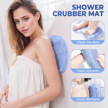 Shower Foot Scrubber Mat with Non-Slip Suction Cups, Non Slip Bathtub and Shower Mat with Suction Cups and Drain Holes, Foot Back Cleaning Pad Back Washer Exfoliating Bath Wash Pad (Grey)