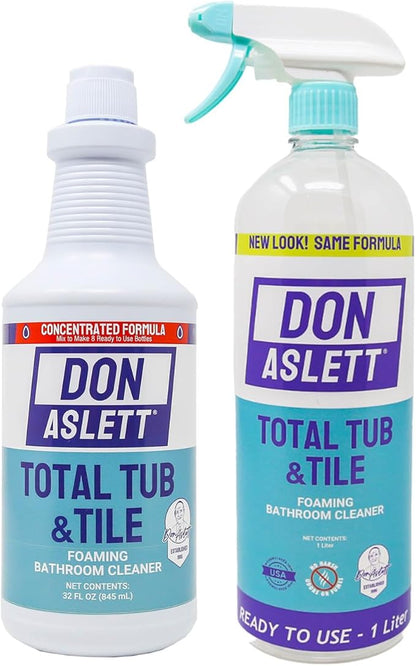 Don Aslett Tub n' Tile Foaming Bathroom Cleaner Set - 32 Oz Concentrated Formula | Cleaning Supplies for Shower Doors, Tile, Tub, and Sink