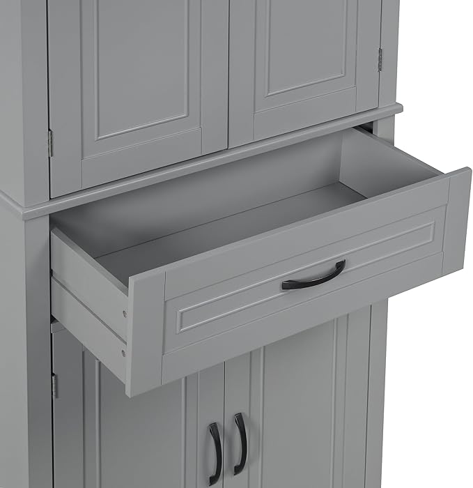 Favfurish 72" Tall Bathroom Storage Cabinet with Doors and Drawer,Modern Linen Cabinets w/Adjustable Shelves & Door Storage Rack,Freestanding Organizer for Bath Room,Study,Office,Kitchen Grey