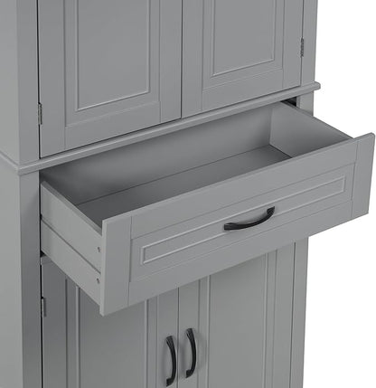 Favfurish 72" Tall Bathroom Storage Cabinet with Doors and Drawer,Modern Linen Cabinets w/Adjustable Shelves & Door Storage Rack,Freestanding Organizer for Bath Room,Study,Office,Kitchen Grey