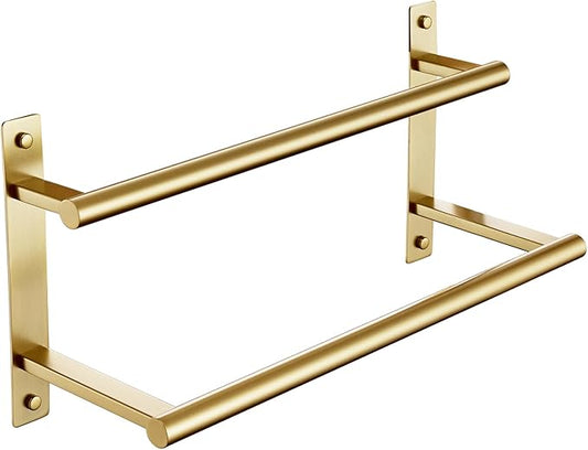 KOKOSIRI 16 Inch Bathroom Towel Racks Double Towel Bar Bath Towel Holder Towel Hanger Towel Shelf Wall Mount Stainless Steel Brushed Gold B5010BG-L16
