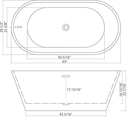 Logmey 63" White Acrylic Freestanding Bathtub Oval Shape Soaking Tub with Chrome Drain & Overflow Assembly for Classic and Modern Bathrooms