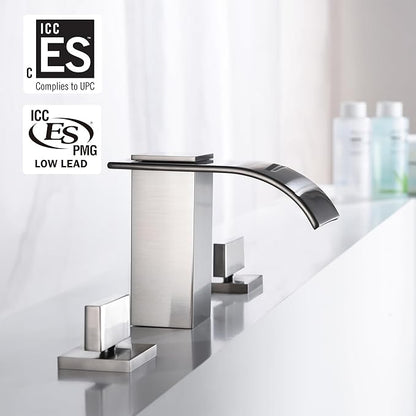 sumerain Roman Tub Faucet Brushed Nickel 3 Hole Widespread Bathtub Faucet with High Flow Waterfall Spout